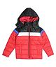 Okane Knit Full Sleeves Padded Hooded Jacket With Colour Block Design - Red