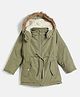 Okane Knit Full Sleeves Solid Colour Padded Jacket With Detachable Hood - Olive Green