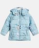 Okane Woven Full Sleeves Padded Jacket With Floral Print & Detachable Hood - Sky Blue