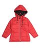 Okane Woven Full Sleeves Reversible Padded Hooded Jacket With Hearts Print - Red