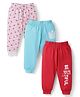 Doodle Poodle Single Jersey Knit Full Length Lounge Pants With Text & Hearts Print Pack Of 3 - Red Off White & Blue