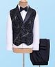 Babyhug Woven Full Sleeves Floral Embroidered Textured 3 Piece Party Suit with Bow - Navy Blue