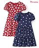 Honeyhap Premium 100% Cotton Knit Half Sleeves POlka Dots & Hearts Printed Bio Finished Frocks Pack of 2 - Salsa & Navy Peony