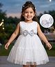 Babyhug Woven Sleeveless Foil Printed Fit & Flared Party Frock with Bow Applique - White