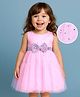 Babyhug Woven Sleeveless Foil Printed Fit & Flared  Party Frock with Bow Applique - Pink
