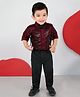 BAD BOYS Satin Full Sleeves HD Printed Shirt & Solid Cotton Pant With Suspender & Bow Set - Wine