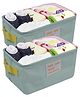 House of Quirk Stylish Storage Basket Cotton and Linen Fabric Mini Storage Cubes Nursery Storage Baskets with Handles for Shelves & Desks-Green Pack of 2