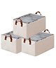 House of Quirk Durable Linen Closet Organizers and Foldable Storage Baskets, Rectangle Storage Boxes for Pants, Shirt, Sweaters, Bra Panty, Socks (Beige, Pack of 3)