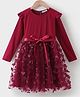 Kookie Kids Full Sleeves Textured Party Frock with Frill Detailing & Butterfly Applique - Maroon