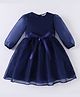 Kookie Kids Full Sleeves Party Frock with Bow Applique Solid Colour - Navy Blue