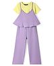 Pine Kids Cotton Knit Solid Colour Dungaree & Half Sleeves T-Shirt - Purple & Yellow