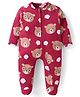 Babyhug Cotton Knit Full Sleeves Sleep Suit With Teddy Bear Print - Maroon