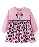 Babyhug Disney Cotton Knit Full Sleeves Frock With Minnie Mouse Graphics - Pink