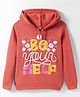 Tango Fleece Knit Full Sleeves Hooded Sweatshirt with Text Print - Rust Orange