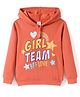 Tango Fleece Knit Full Sleeves Hooded Sweatshirt with Text Print - Rust Orange