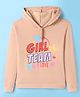 Tango Fleece Knit Full Sleeves Hooded Sweatshirt with Text Print - Light Peach