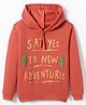 Tango Fleece Knit Full Sleeves Hooded Sweatshirt with Text Print - Rust Orange
