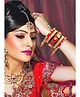 Zindura Alloy Pearls Gold-plated Chuda Bangles set for Girls and Women ( Red, 2.2 )