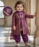 Babyoye Woven Floral Embroidered Kurti Salwar & Dupatta with Full Sleeve Foil Printed Jacket - Purple