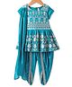 Babyhug Woven Half Sleeves Floral Embroidered Kurta & Dhoti Set with Dupatta - Teal Blue