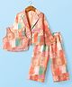 Babyhug Woven Top with Three Fourth Sleeves Printed Jacket & Palazzo - Peach