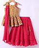 Babyhug Woven Sleeveless Embroidered Choli & Flared Lehenga with Dupatta - Dark Pink & Orange