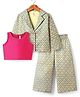 Babyhug Woven Top with Three Fourth Sleeves Printed Jacket & Palazzo - Light Green & Dark Pink