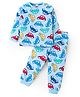 Babyhug Cotton Knit Full Sleeves Night Suit with Vehicle Print - Blue