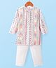 Babyhug Woven Full Sleeves Sequin Embroidered Sherwani Kurta Pyjama Set - Pink Yellow & White