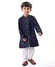 Babyhug Full Sleeves  Sequenced Embroidered Sherwani Kurta & Pyjama Set  - Navy Blue