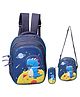 Happile Kids hardshell  Dyno Theme three Piece combo BackPack Blue &Multicolor-17 Inch