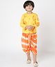 Lil' Drama Full Sleeves Floral Lace Embellished & Embroidered Kurta With Shibori Tie Dye Dhoti Set - Orange & Yellow