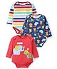 Babyhug 100% Cotton Knit Full Sleeves Striped Onesies Animal Print Pack of 3 - Navy Blue & Red