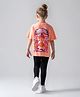Primo Gino Cotton Knit Half Sleeves Butterfly Printed T-Shirt & Legging Set - Light Peach