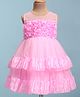 Babyhug Woven Sleeveless Fit & Flared Layered Textured Party Dress with Floral Applique - Pink