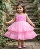 Babyhug Woven Sleeveless Fit & Flared Layered Textured Party Dress with Floral Applique - Pink