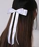 Arendelle Satin Silk Ribbon Long Tail Detailed Double Bow Hair Clip - White