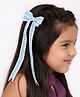 Arendelle Checked & Long Tail Bow Detail Hair Clip - Sky Blue & White