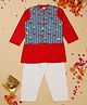 Saka Designs By Sapna Full Sleeves Solid Kurta & Pyjama With Cars Printed Jacket - Red & Grey