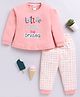 Nottie Planet Cotton Text Print Full Sleeve Round Neck T-Shirt With Polka Dot Printed Pant Set - Coral