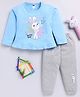 Nottie Planet Cotton Full Sleeves Rabbit Printed Tee With Pant Set - Blue