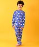 Anthrilo Pure Cotton Knit Full Sleeves Comfort Fit Fish Printed Coordinating Night Suit - Blue