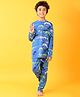 Anthrilo Pure Cotton Knit Full Sleeves Comfort Fit Dinosaur Printed Coordinating Night Suit - Royal Blue