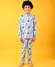 Anthrilo Pure Cotton Knit Full Sleeves Comfort Fit Dinosaur Printed Coordinating Night Suit - Sky Blue