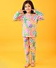 Anthrilo 100% Organic Cotton Knit Full Sleeves Comfort Fit Floral Printed Coordinating Night Suit - Off White
