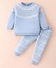 ToffyHouse Cotton Knitted Full Raglan Sleeves Sweater Set With Argyle Design - Light Blue