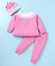 ToffyHouse Knit Full Sleeves Sweater Set With Asterisk Design & Hat - Pink