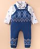 ToffyHouse Knit Winter Wear Romper & Full Sleeves Polo T-Shirt With Chevron Design - Navy Blue