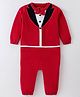 ToffyHouse Knitted Full Sleeves Winter Wear Romper With Collar Design & Bow Applique - Red