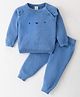 ToffyHouse Cotton Sweater Knit Full Sleeves Winter Wear Set With Teddy Applique - Blue